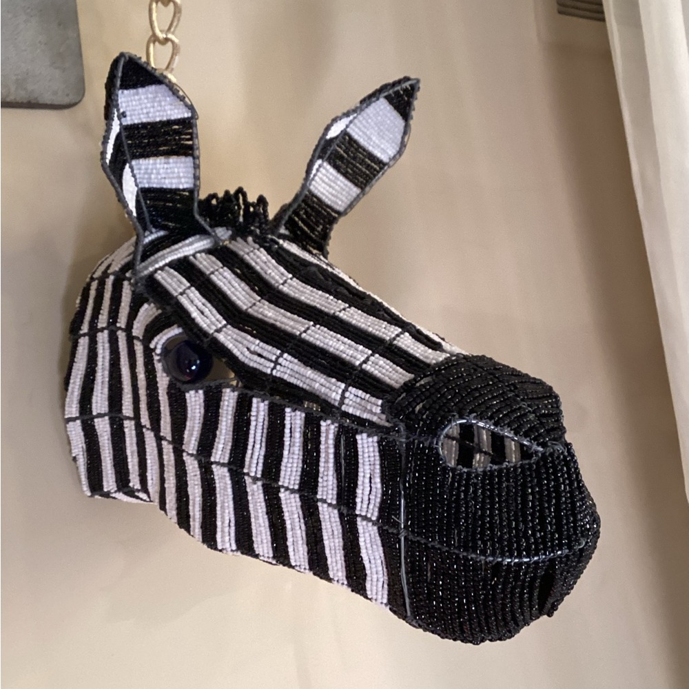 Rare African Beaded Zebra Kids Crossbody Bag in Black and White